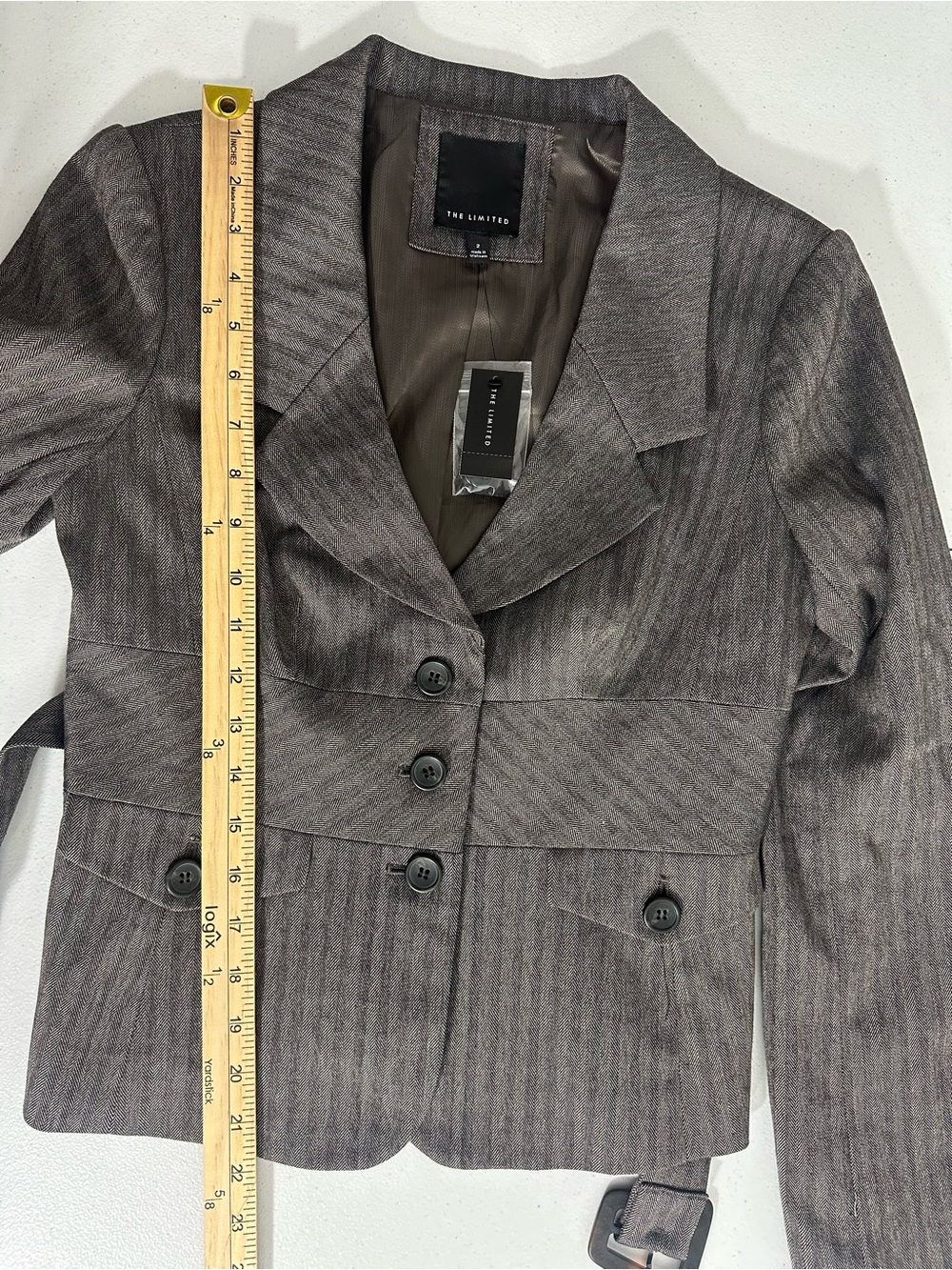 NWT The Limited Wz 2 Womens Blazer Herringbone Belted Brown 3 Button Stretch - Picture 15 of 15